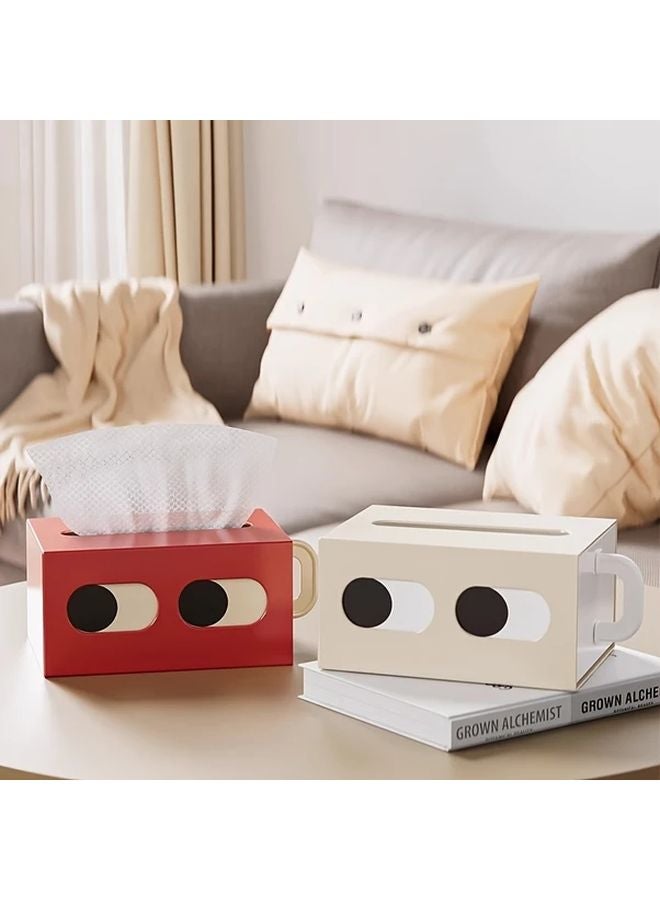 حامل علبة المناديل البلاستيكية ذات الوجه الكرتوني الأبيض - منظف زخرفي متين يوفر المساحة للمنزل والسيارة - Image 3